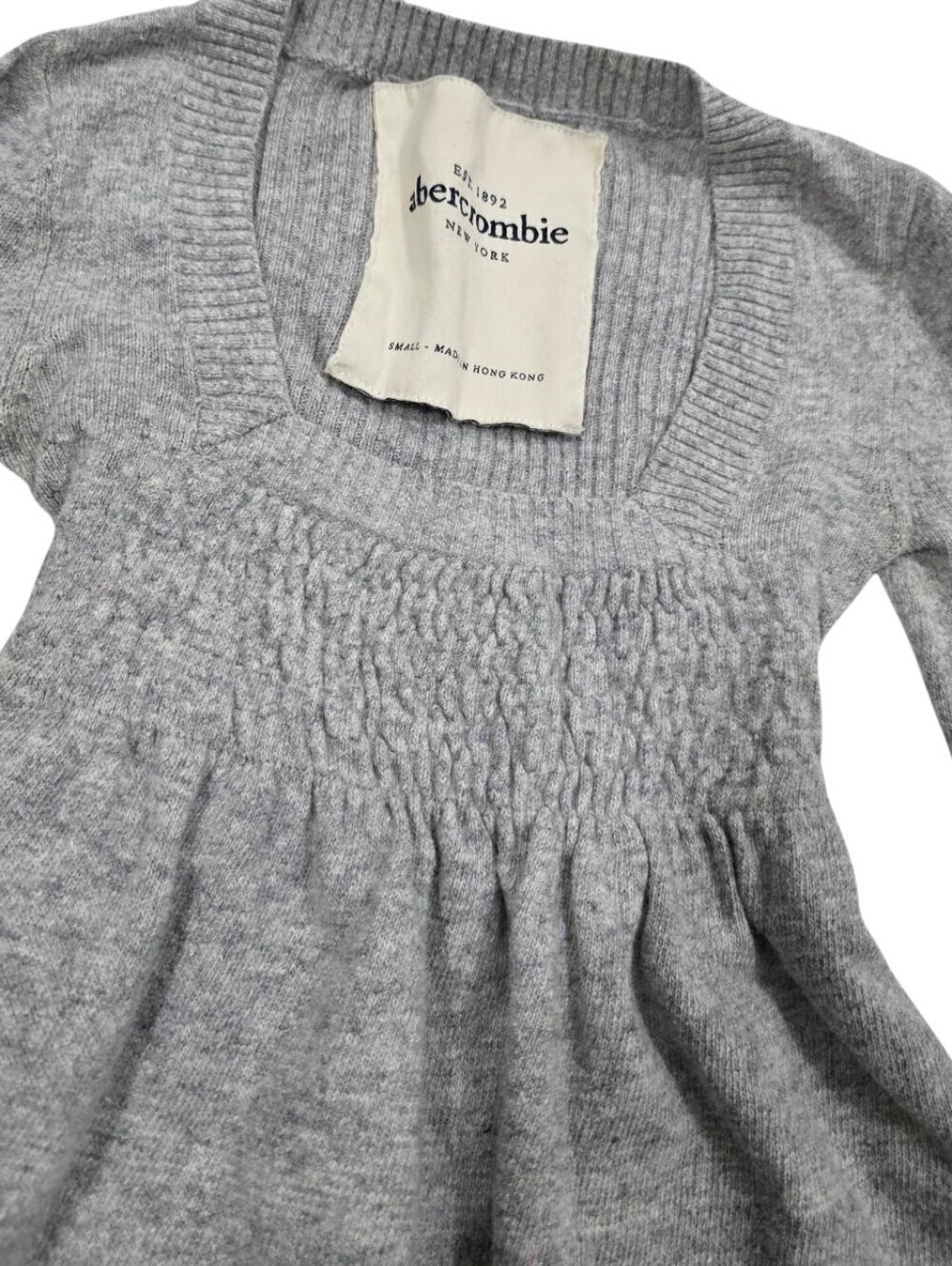 Abercrombie vintage knit long sleeve grey babydoll square neck top - Picture 2 of 4